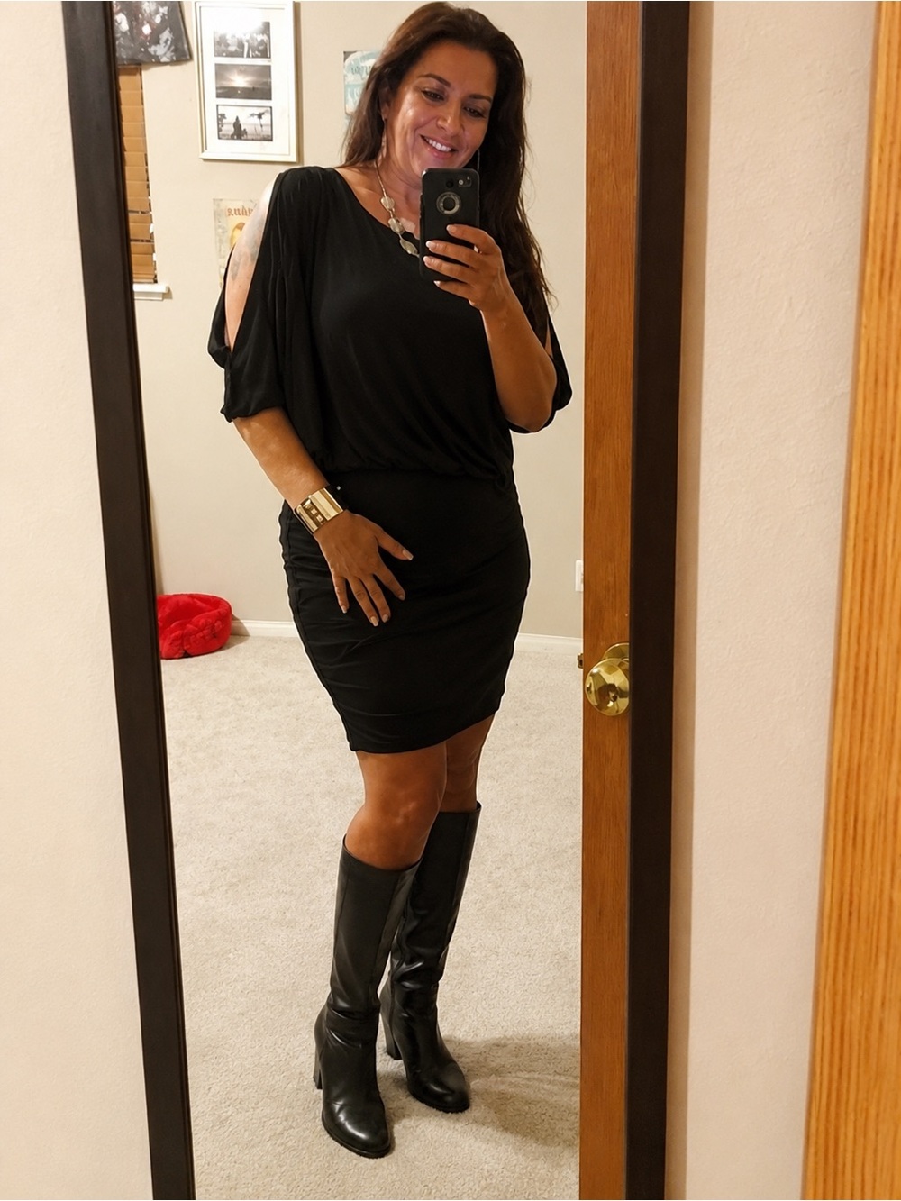 Little Black Dress LBD Black Ruched Cold Shoulder Cocktail Dress Medium